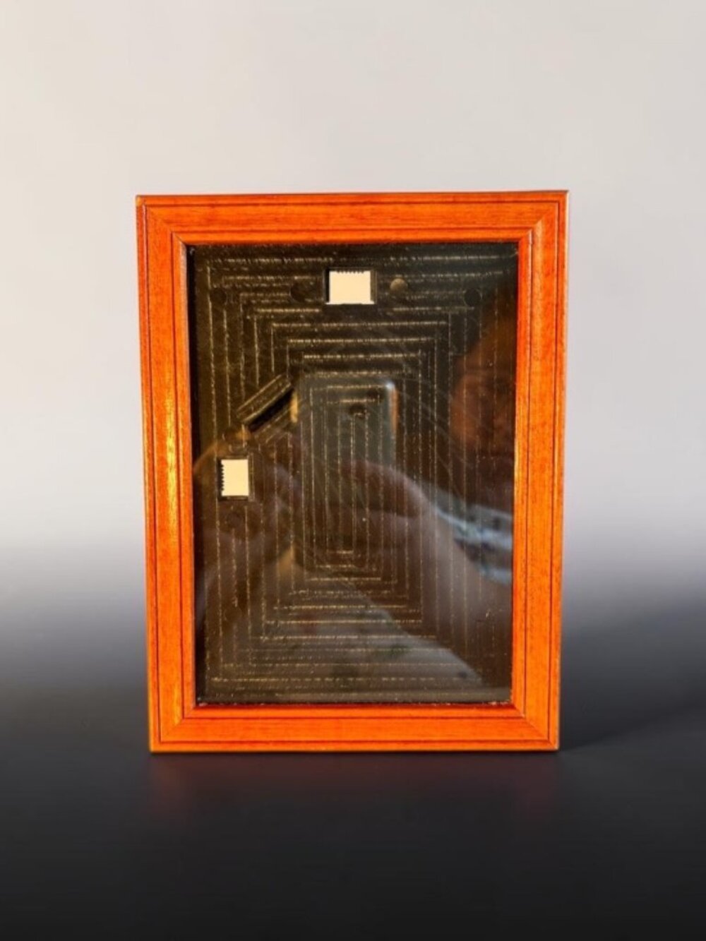 Vintage Intercraft 5”x7” Wood Tabletop Frame Geometric Stepped Backing MCM Retro